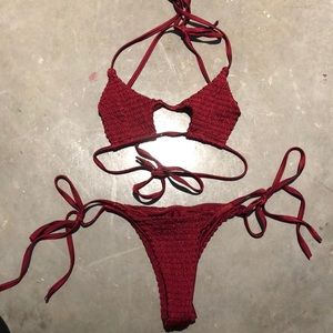 strappy keyhole maroon bikini
